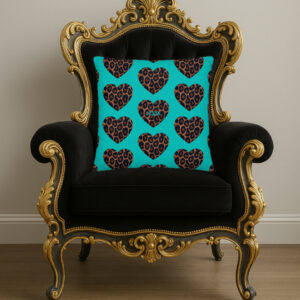 Exclusive ICJUK Teal Leopard Heart Large Pillow – 22″ x 22″