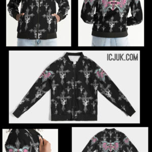 Exclusive ICJUK Custom made Women’s Bomber Jacket Skull and Cross Rockstar Mom