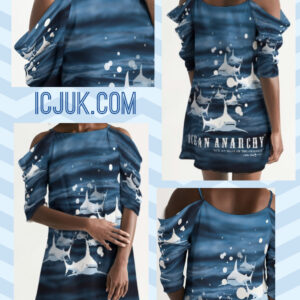 ICJUK Open Shoulder A-Line Dress Ocean Anarchy Sharks
