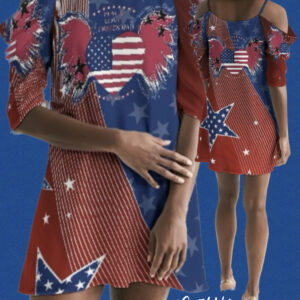 ICJUK Open Shoulder A-Line Dress USA Peace Love Freedom
