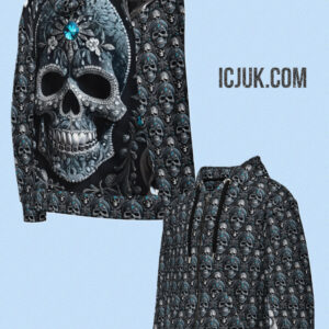 ICJUK All-Over Print Unisex Zipper Hoodie Rocking Rhinestone Skull