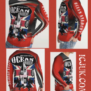 Men’s Slim fit Long Sleeve Tee ICJUK Red Union Jack Ocean Anarchy