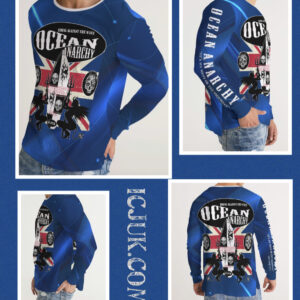 Men’s Slim fit Long Sleeve Tee ICJUK Blue Union Jack Ocean Anarchy