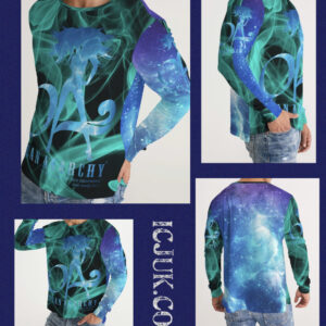 Men’s Slim fit Long Sleeve Tee ICJUK Turquoise Galaxy OA Electric Blue beach babe logo