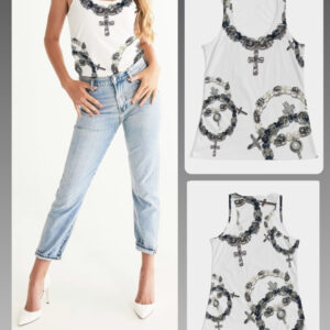 Ladies Tank all over print ICJUK Metal Skulls and Crosses