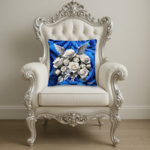 Exclusive ICJUK Royal Blue Roses Heavenly Bloom Wings Large Pillow – 22″ x 22″