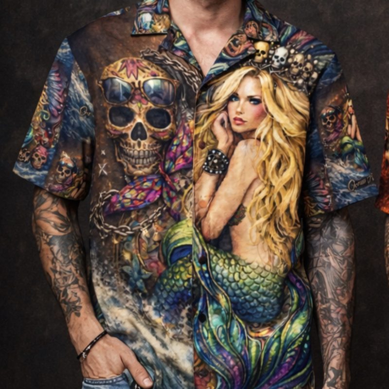ICJUK OA Girl Mermaid Unisex Button down short sleeve shirt