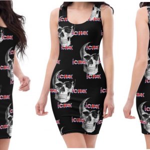 Exclusive Comfy soft Bodycon Dress Black and White Skull