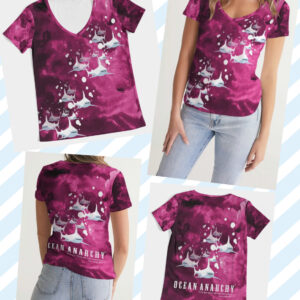 All over Print Women’s V-Neck Tee Pink OA Sharks