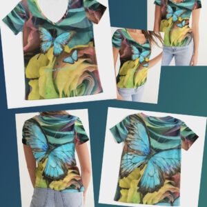 All over Print Women’s V-Neck Tee ICJUK Floral Become the Change