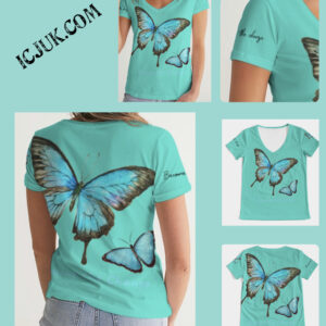 All over Print Women’s V-Neck Tee Turquoise Become the Change