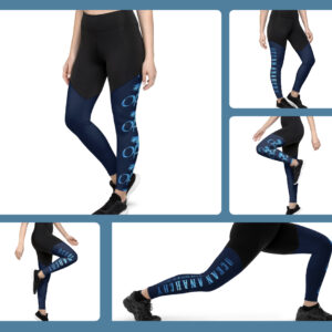 ICJUK Custom Sports Leggings Navy and Black Electric Blue OA Beach Babe