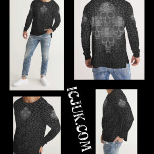 Men’s Slim fit Long Sleeve Tee Black and White Quadskulls