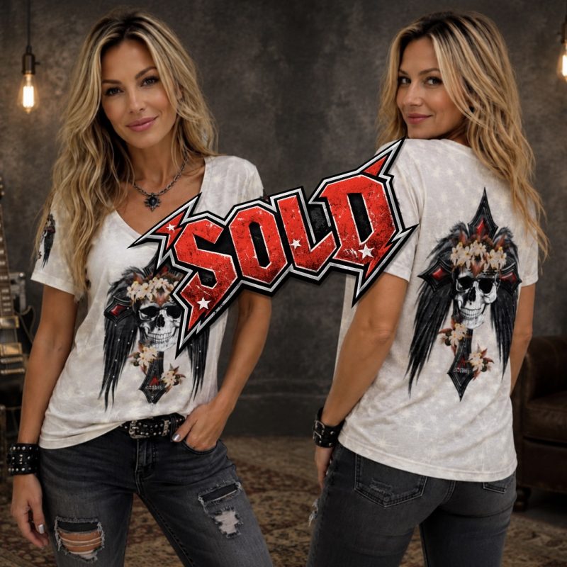 ICJUK Rock Vault Exclusive One of a Kind Crystal Skull Deep V Tee