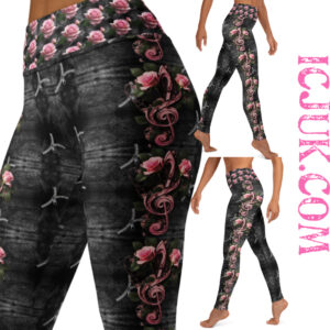 Exclusive Custom ICJUK faux zippers with Pink Roses and Treble Clef Leggings