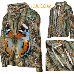 ICJUK All-Over Print Unisex Zipper Hoodie Natural Earth Tones Butterfly
