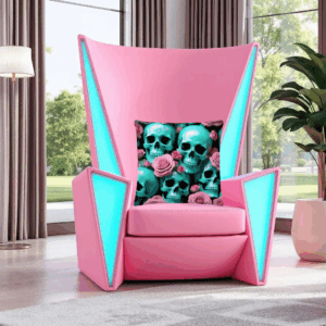 Exclusive ICJUK Turquoise Skulls & Rose Riot Large Pillow – 22″ x 22″
