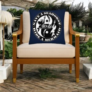 Exclusive ICJUK Save a Seahorse Ride a MermaidLarge Pillow – 22″ x 22″