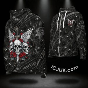 ICJUK Rocker Skull All-Over Print Unisex Zipper Hoodie