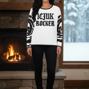ICJUK Black and White Rocker Spiral Skull Knit Sweatshirt