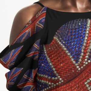 ICJUK Open Shoulder A-Line Dress Union Jack Lips