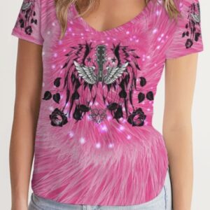 All over Print Women’s V-Neck Tee ICJUK Pink Angels Serenade