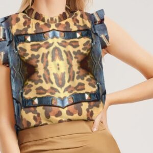 ICJUK Leopard and Buckles Charming Ruffle Sleeve Top