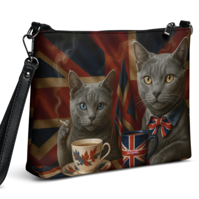 ICJUK Zip Clutch Pouch British Tea Cats