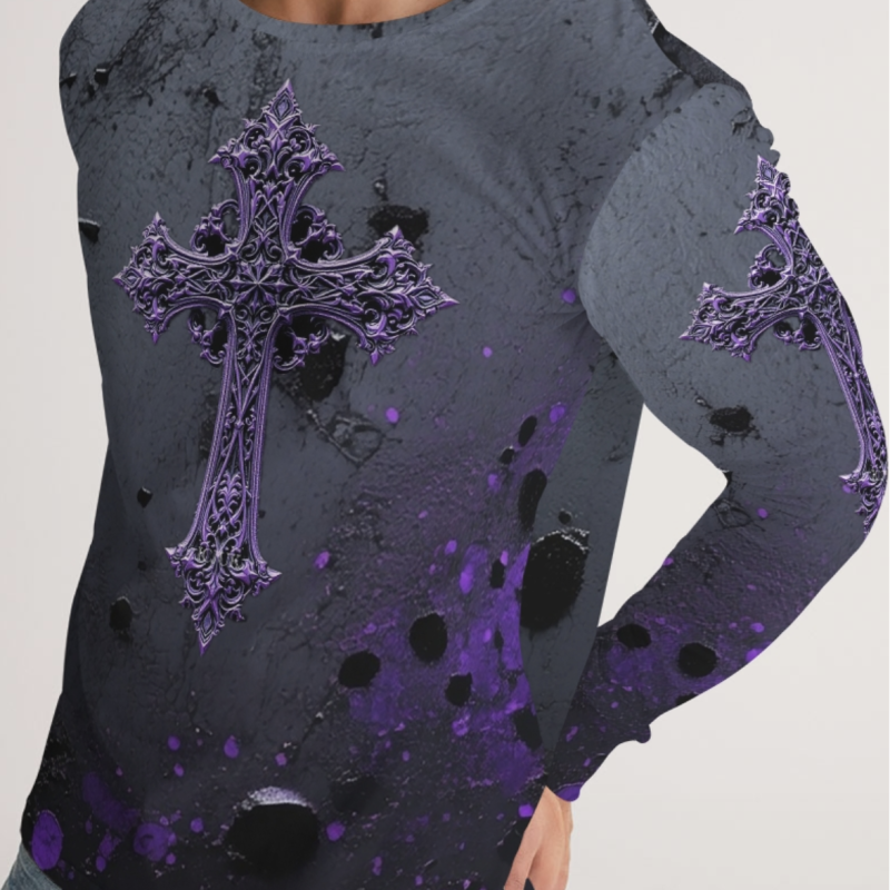 ICJUK Gothic Throne Cross Men's Slim fit Long Sleeve Tee