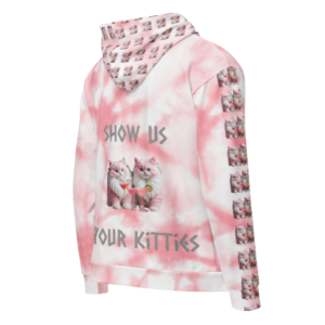 ICJUK All-Over Print Unisex Zipper Hoodie Pink Cats Show us your kitties