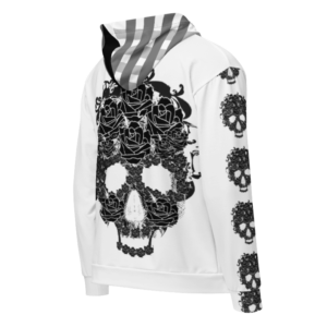 ICJUK All-Over Print Unisex Zipper Hoodie White Skull and Roses