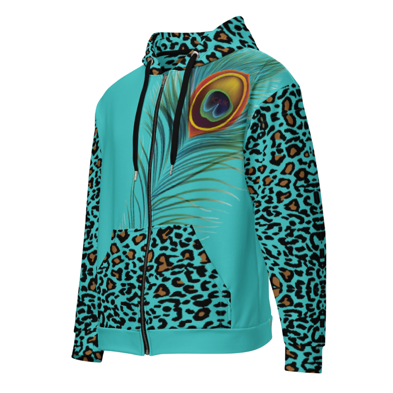 ICJUK All-Over Print Unisex Zipper Hoodie leopard Peacock