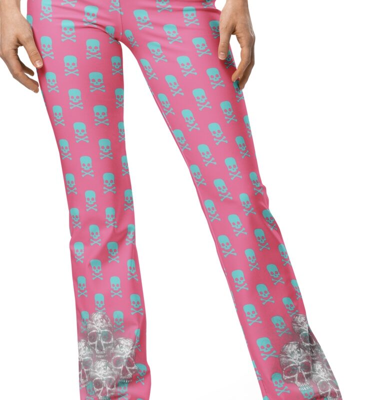 ICJUK Rockstar Flare Leggings Pink and Turquoise Quadskulls