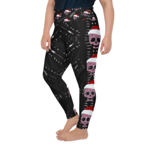 Exclusive Custom Plus Size Leggings Rock and Roll Zipper with Santa Heart of Skull