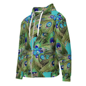 ICJUK All-Over Print Unisex Zipper Hoodie Turquoise Peacock Dream