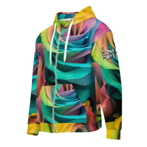 ICJUK Turquoise and Yellow Roses All-Over Print Unisex Zipper Hoodie