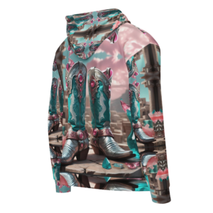 ICJUK All-Over Print Unisex Zipper Hoodie Turquoise and Pink Cowboy Boots