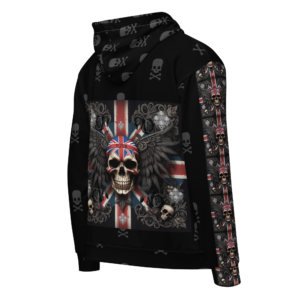 ICJUK All-Over Print Unisex Zipper Hoodie Quadskulls Union Jack Skull and Wings