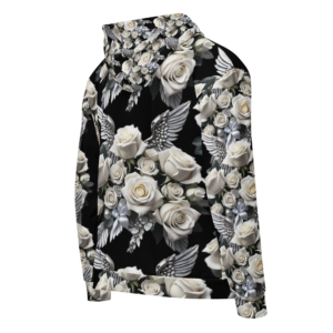 ICJUK All-Over Print Black Unisex Zipper Hoodie Heavenly Bloom Wings