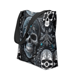 Exclusive All Over Print Tote Rocking Rhinestone Skull