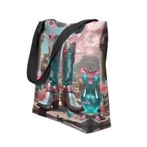 Exclusive All Over Print Tote ICJUK Turquoise and Pink Cowboy Boots