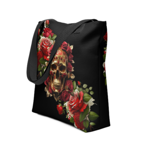 Exclusive All Over Print Tote Golden ICJUK Skull and Crimson Florals