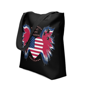 Exclusive All Over Print Tote ICJUK Peace Love Freedom