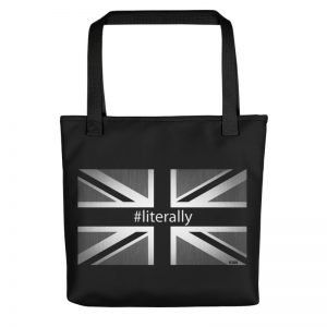 Exclusive All Over Print Tote Black and White Union Jack Literally design
