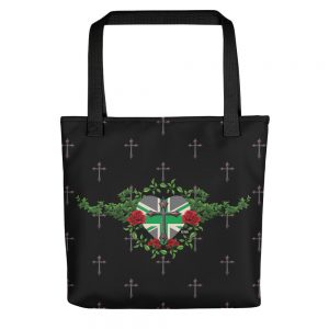 Exclusive All Over Print Tote Green Union Jack heart with cross and vines