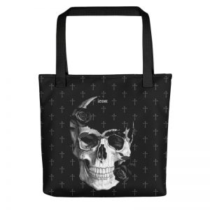 Exclusive All Over Print Tote Large Skull with crosses and black roses