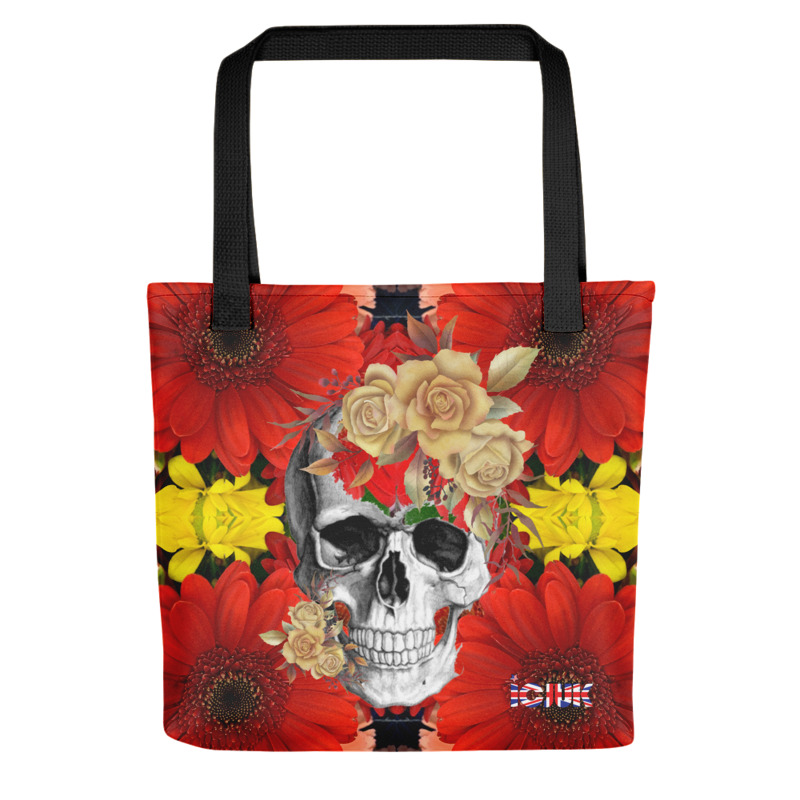 Exclusive All Over Print Tote Vibrant Floral Skull