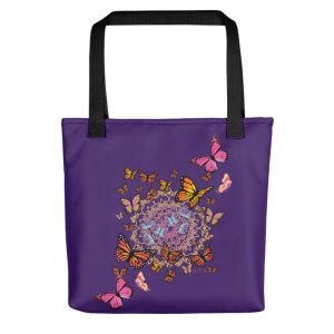 Exclusive All Over Print Purple Tote ICJUK Mandala Butterflies