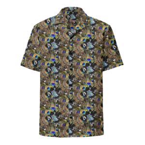 ICJUK Unisex Button down short sleeve shirt Peacock Dream