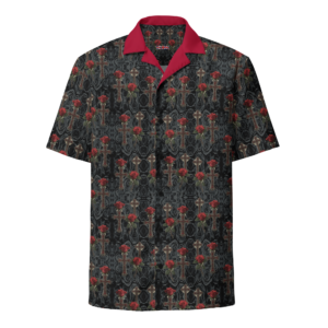 ICJUK Unisex Button down short sleeve shirt Scarlet Serenade Revolt
